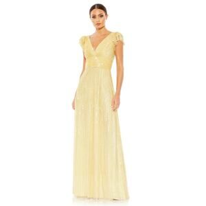 Mac Duggal 0 embellished flutter cap sleeve aline gown prom formal pageant gala